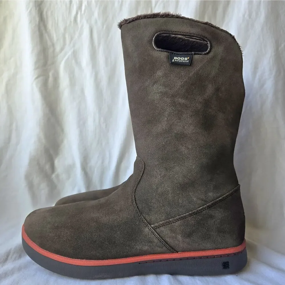 Bogs Boga Women's Tall Suede Fleece Lined Waterproof Winter Boots Brown Size 9.5